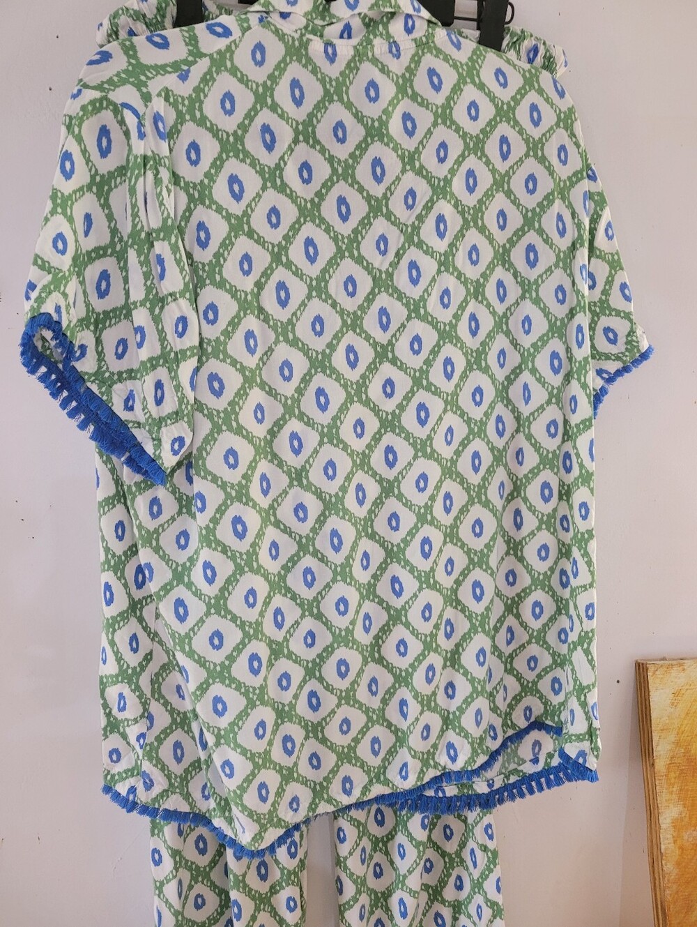 Jaclyn Intimates 1X Green & Blue Geometric Button-Front Pajama Set - Picture 9 of 9